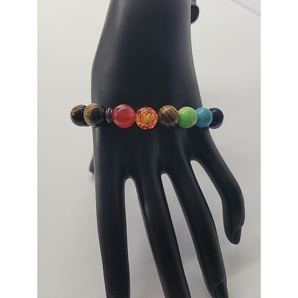 Tiger Eye Chakra Bracelet Adjustable Beaded Healing Crystal Rainbow Stone Yoga‎